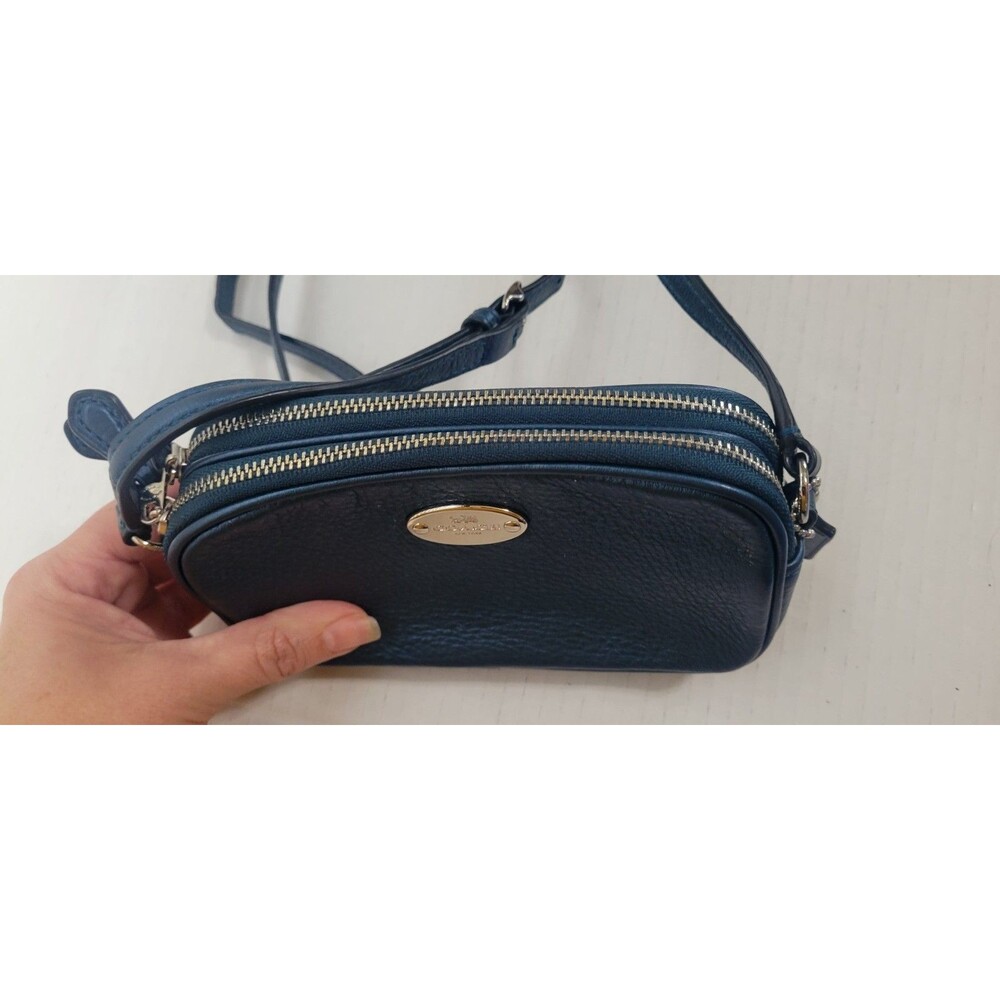 EUC Coach 53372 Blue Metallic Pebbled Leather Mini Crossbody Bag Wallet Purse - Picture 3 of 9